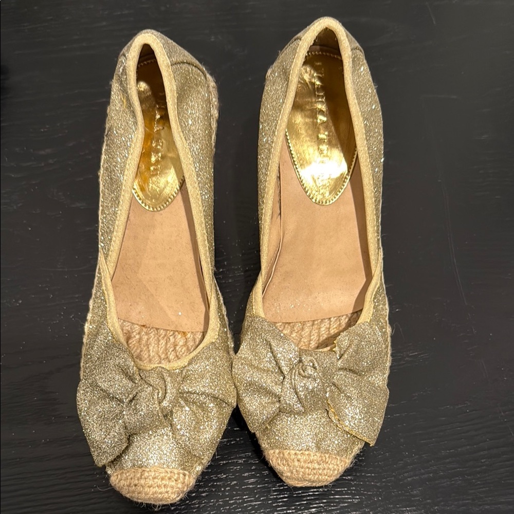 Ivanka Trump Gold Espadrille Shoes with Bow
